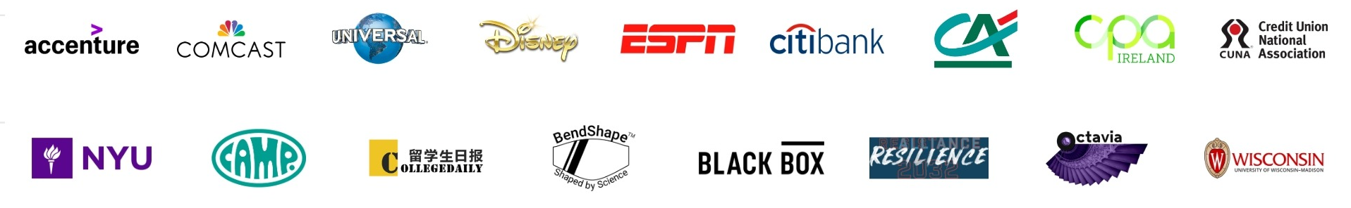 Client brands including major technology and entertainment companies